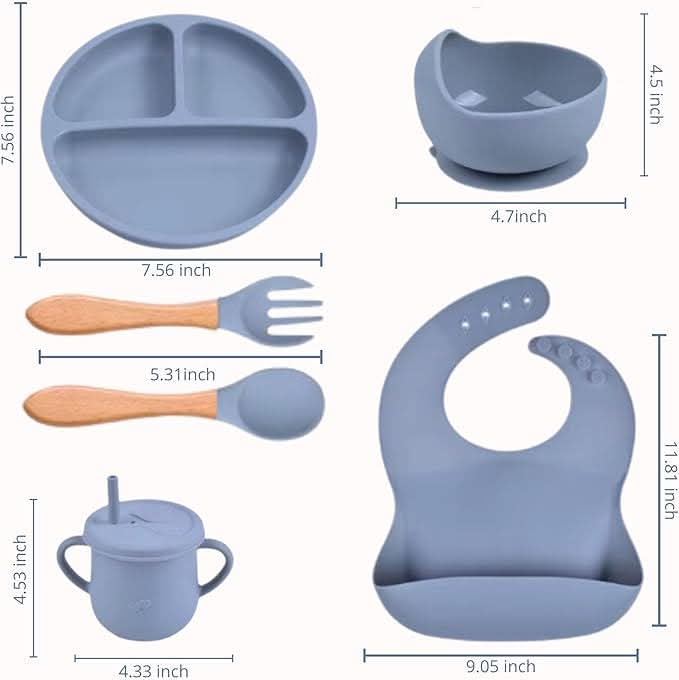 Food Grade Silicone Children's Tableware Set Baby Food Bowl Fork Spoon Bib round Partition Dinner Plate Supplementary Food Kit